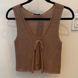 Brown Knit Tie-Front Tank Top
